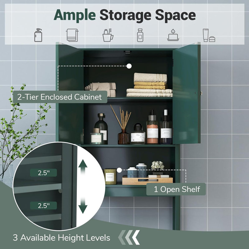 Over The Toilet Storage Cabinet, Bathroom Organizer w/Fluted Doors, Adjustable Shelf