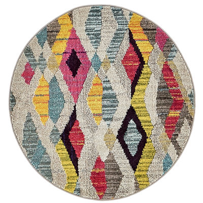 Tapis bleu clair / rose / brun clair / jaune en laine touffeté à la main Lonniet Deedgra