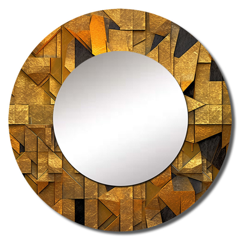 Sharp gold and black geometric wonders - Geometric Large Mirror, Modern Round Unique Wall Mirror Decor, Printed Metal Art