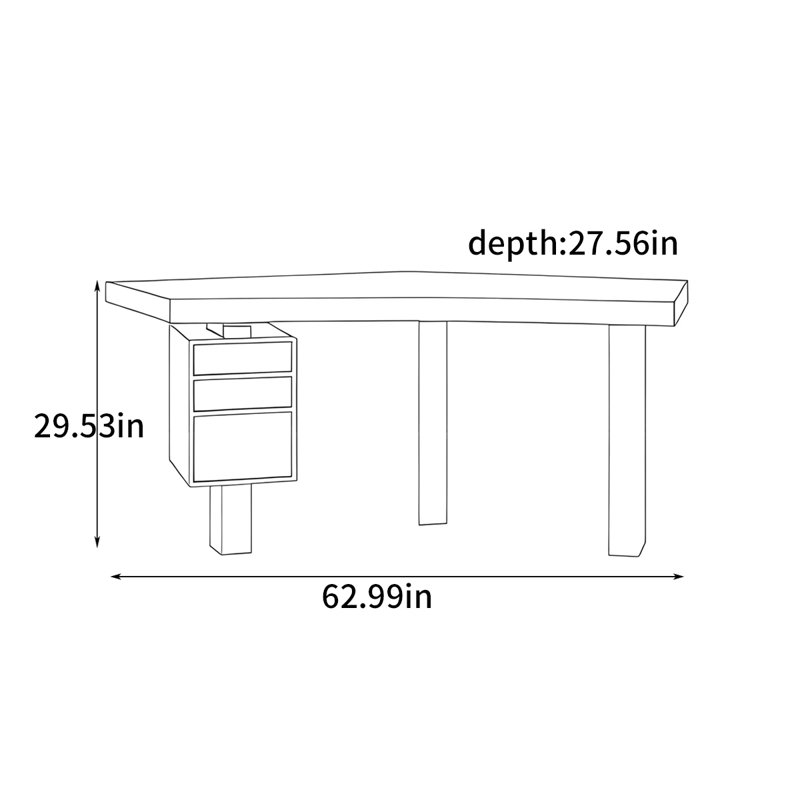 Nordic style minimalist desk, 29.53" H x 62.99" W x 27.56" D