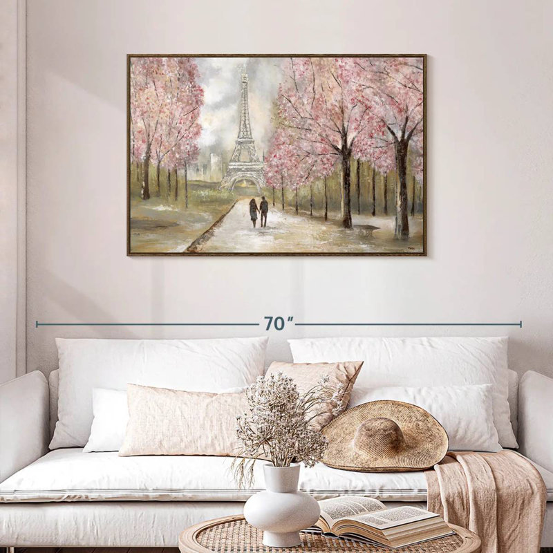 Balade à Paris, 43 po x 29 po, Cadre flottant noyer