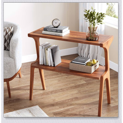 Table de bout en bois massif de style Mid-Century moderne de 27,56 pouces avec rangement à 2 niveaux, table d'appoint de style maison de campagne étroite pour petits espaces, table de chevet élégante et table d'appoint