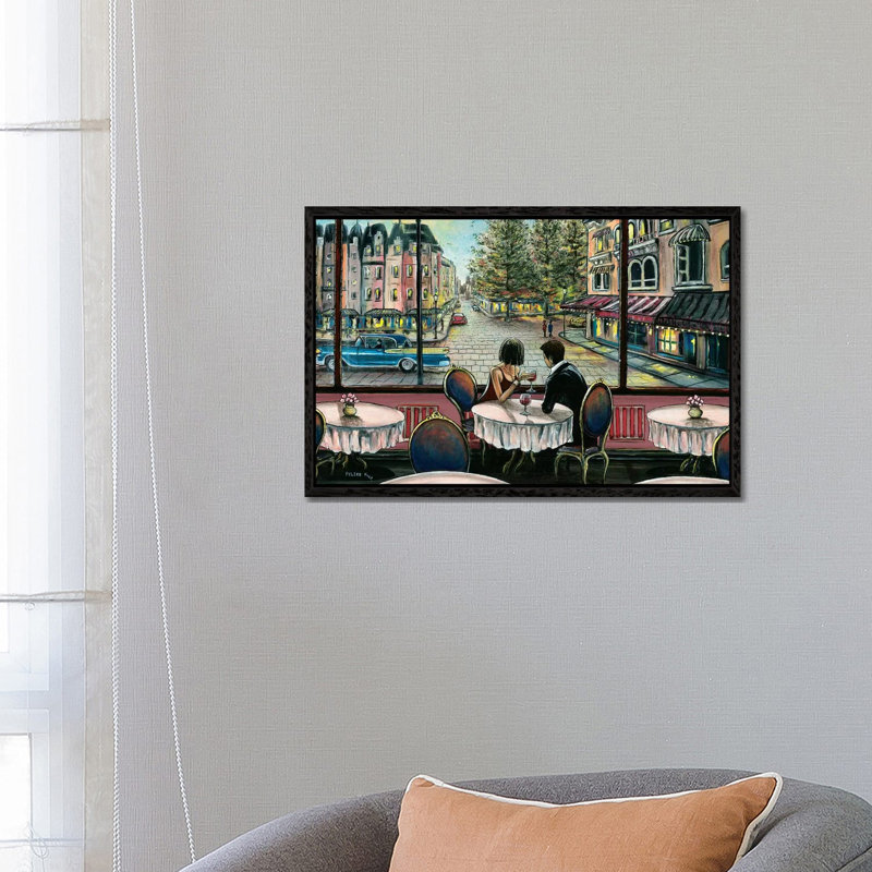 European Café 1 Piece Wall Art on Canvas, 66.04 cm H x 45.72 cm W, Black Framed