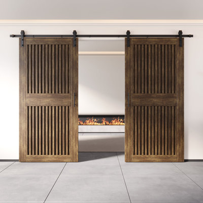 Ensemble de quincaillerie pour porte de grange non assemblée et fini en noyer foncé 30 po x 84 po Homacer