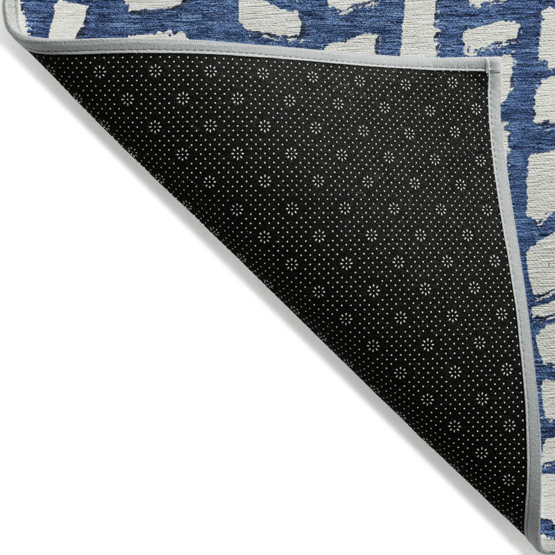 Tapis d'extérieur lavable abstrait bleu marine et ivoire 10 pi x 14 pi