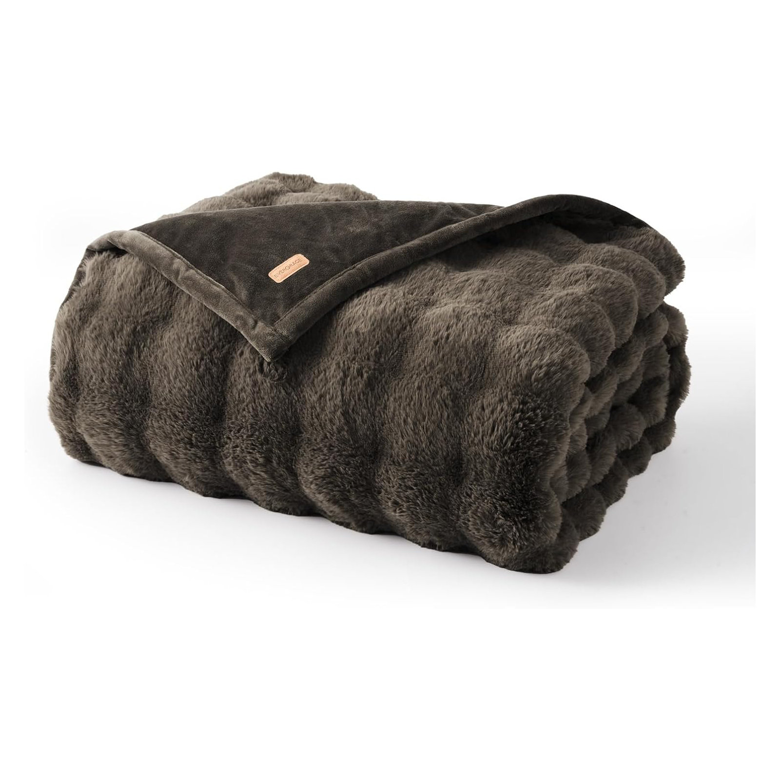 Ridgeline Faux Fur Throw Blanket, Dark Taupe, 90" L x 90" W