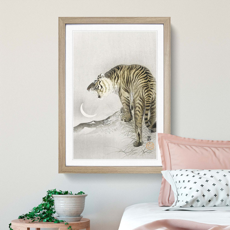 Roaring Tiger by Ohara Koson - Picture Frame Painting Print, 36cm H x 27cm W x 2cm D, Oak Framed
