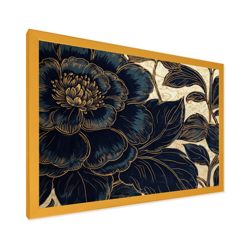Pivoines bleues dorées, célébration sur toile, H 12 po x l 20 po x P 1 po, Encadrement doré