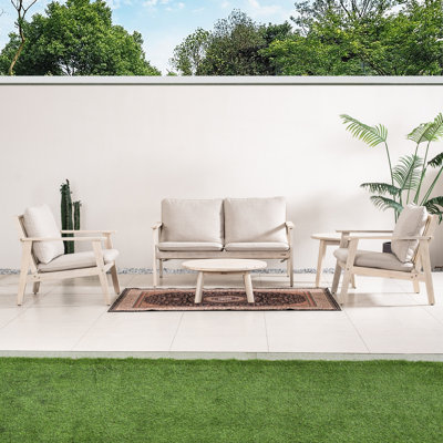 Solid Acacia Wood Garden Sofa Set With Coffee Table, Outdoor Patio Lounge Furniture
