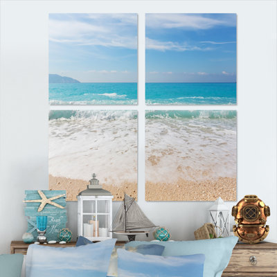 White Waves Kissing Beach Sand - Sea & Shore Canvas Wall Art Print 4 Piece Set -  Rosecliff Heights, 497501477A4E43B89FAC7642A028C1B3