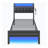Metal Storage Bed with Upholstered Headboard, RGB LED Lights and Charging Station-1869956861