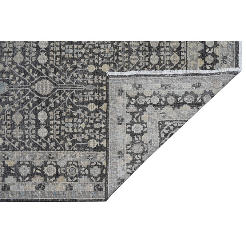 Hand Knotted Wool Oriental Area Rug in Dark Gray, Rectangle 9' x 12'