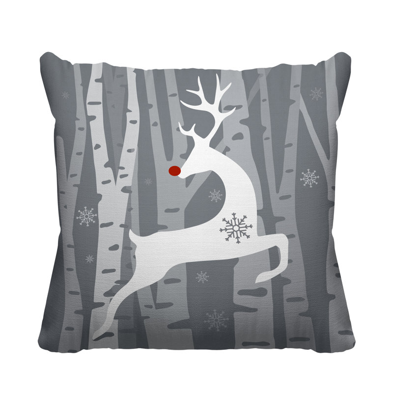 Coussin décoratif intérieur / extérieur Reindeer, 17 po x 17 po, Gris, Carré