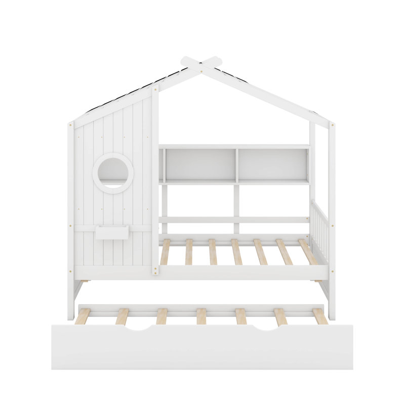 Lit simple en bois avec lit gigogne, Lit simple, Blanc