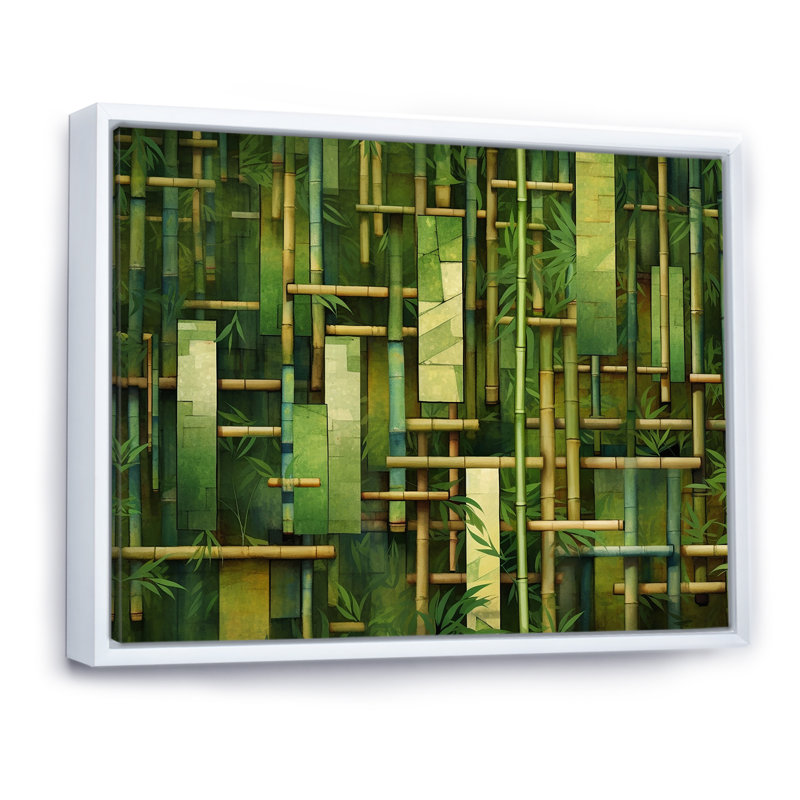 «Whispering Bamboo», motifs géométriques sur toile, H 16 po x l 32 po x P 1 po, Cadre flottant blanc