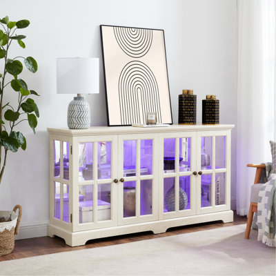 Armoire blanche antique avec lumières à DEL télécommandées et tablettes polyvalentes, conception ajustable et pratique