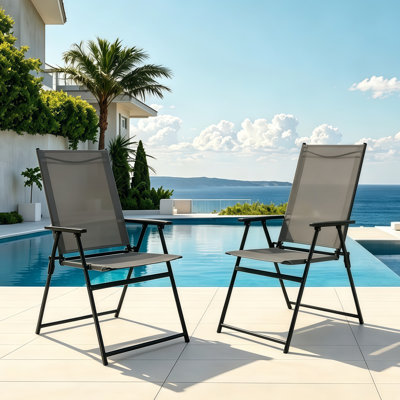 Patio Folding Chairs Set of 2, No Assembly Outdoor Dining Chair, Folding Lawn Chairs with Armrest, Only 8.7 Lbs, Lightweight & Portable for Porch Lawn Garden Pool Beach Yard Lounge