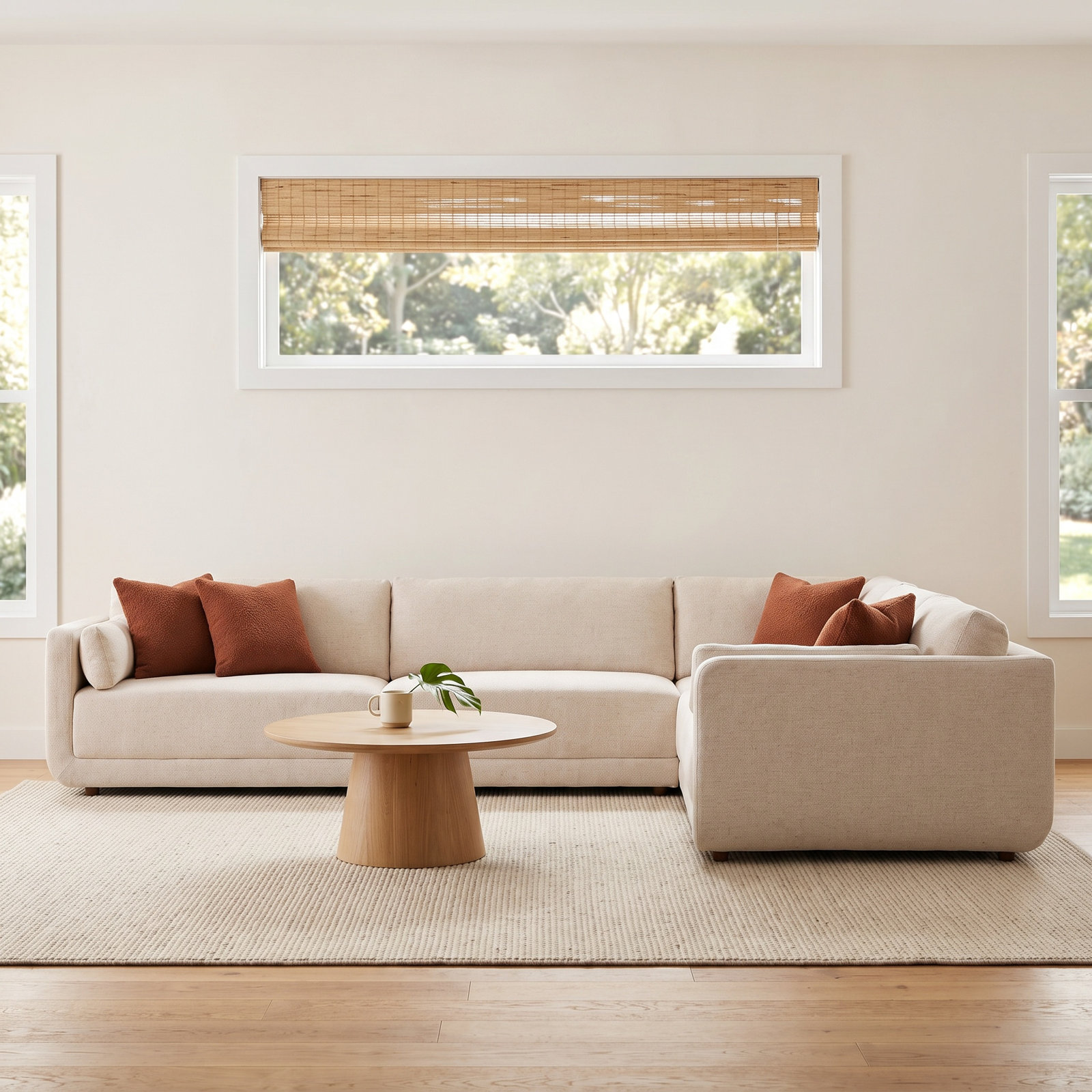 Naples Modular Upholstered Sectional, Cream Polyester Blend