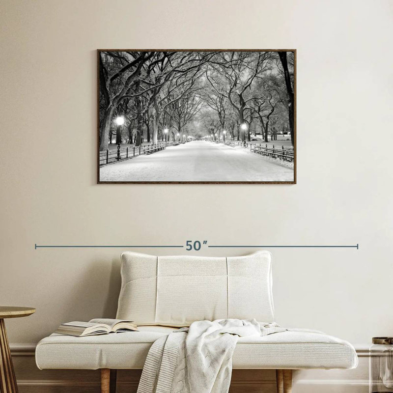 Central Park White Winter, 37" X 25", Floating Frame Walnut