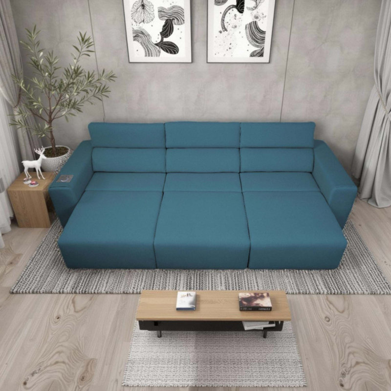 Power Reclining Sofa With Bluetooth Stereo, Wireless Charging, And Modular Design For Ultimate Home Comfort., Blue