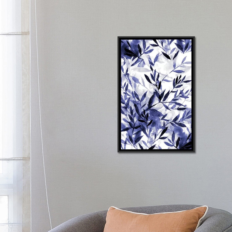 «Changements indigo», impression sur toile, H 26 po x l 18 po x P 1,5 po, Toile avec cadre noir, Pas de tapis