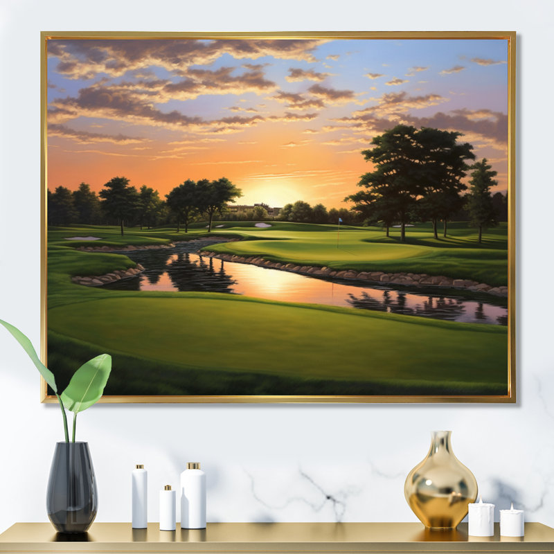 Golf Dawn On The Put II - Golf Wall Art, Gold Floater Framed, 16" H x 32" W x 1" D
