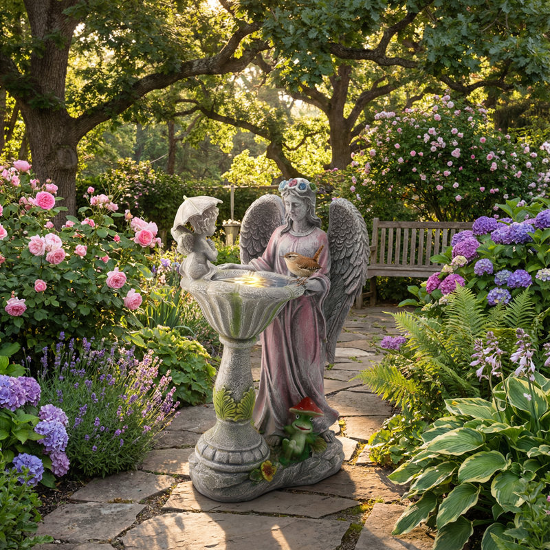 Statue ange et piscine