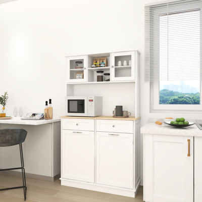67.7" Tall Kitchen Pantry Cabinet With 3 Adjustable Shelves, 2 Drawers & Tilt Out Trash Bin, White Modern Style For Basement Closet Can Storage Shelves Drawers, Various Rooms,