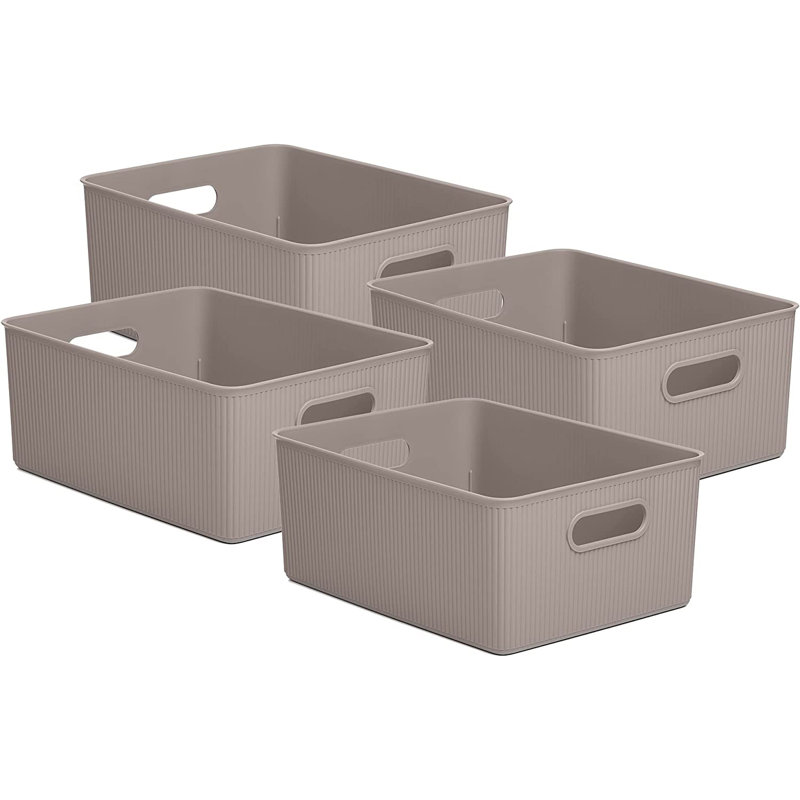 Ensemble de boîtes en plastique nervuré, 4, Taupe