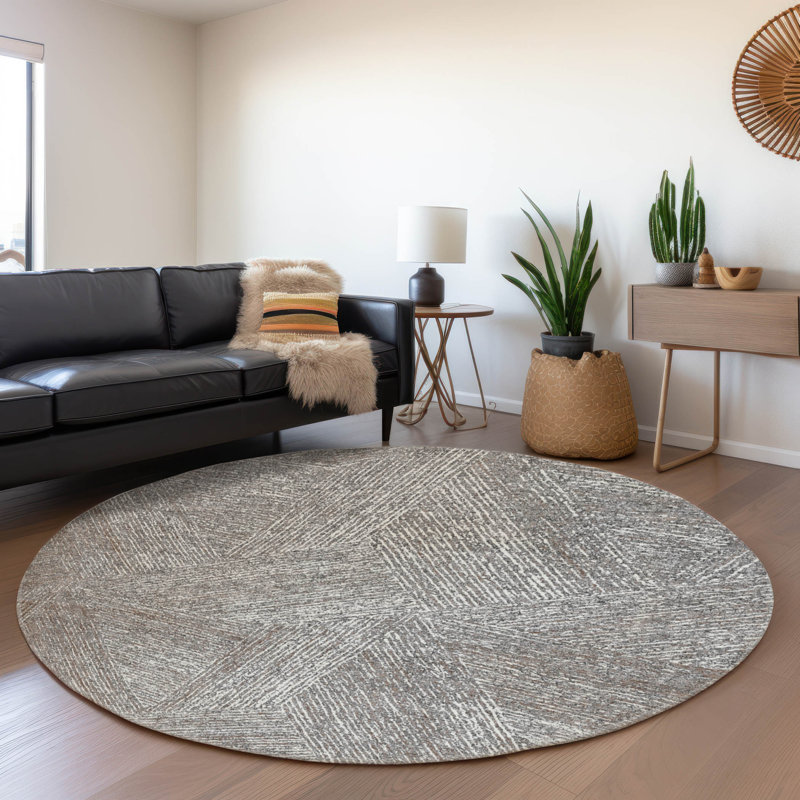 Premium Machine Washable Finchley AMF991 Lines Rug, Round 8'