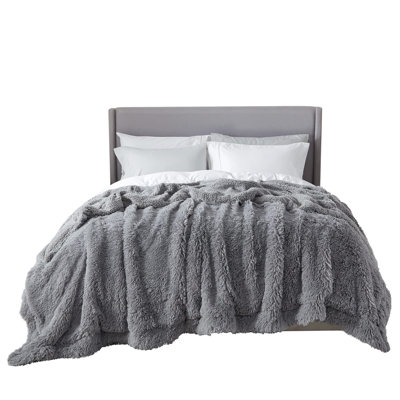 Bedsure Fluffy Grey King Size Blanket for Bed, Thick Soft Sherpa Faux Fur Fleece Bedding Fuzzy Plush Winter Warm Heavy Oversize Big Large King Blanket, Cozy Grey Gifts for Men Women, 108x90