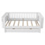 Lit plateforme simple en bois avec garde-corps et 2 tiroirs de rangement, structure de lit simple à profil bas pour garçons et filles, blanc
