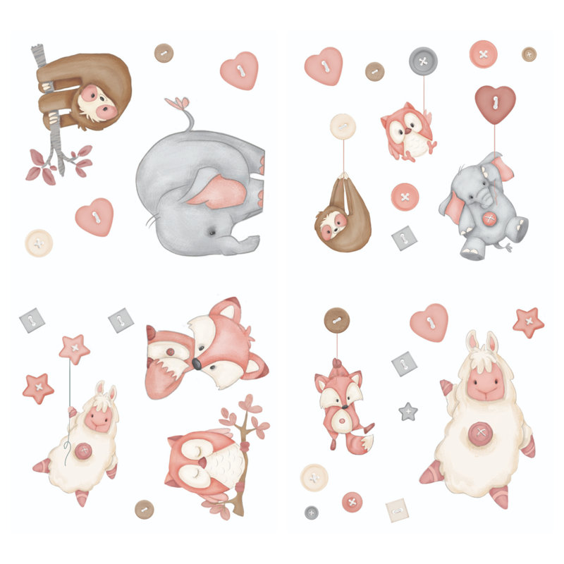 Ensemble de décalcomanie murale à boutons 32 pièces, Rose