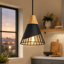 1 - Light Metal Cone Single Pendant With Wood Texture