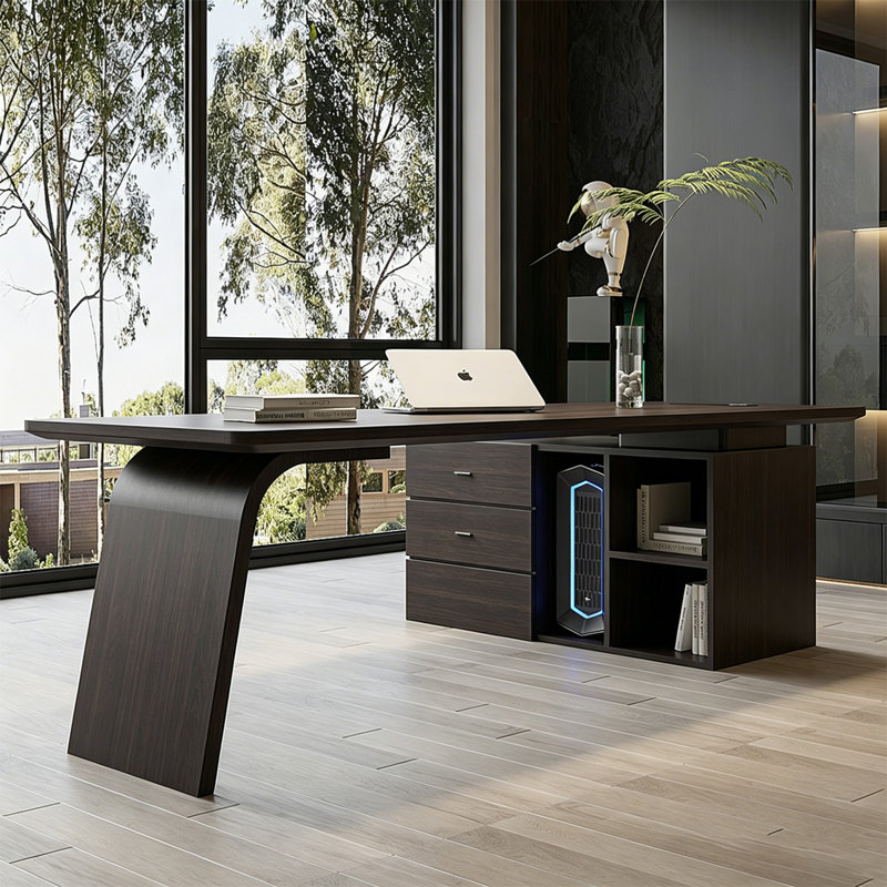 Bureau moderne en forme de L de 62,99 po de luxe, disponible en noir et gris fumé, avec options d’orientation à gauche ou à droite.