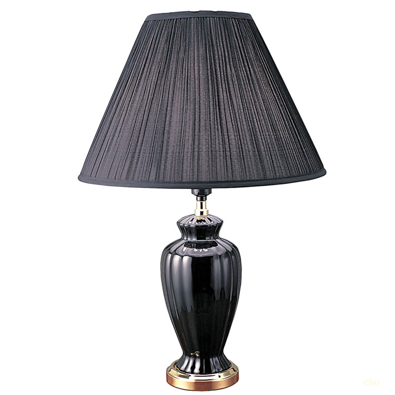 Lampe de table haute 26 po en céramique, en forme d'urne avec finition noire, abat-jour en lin