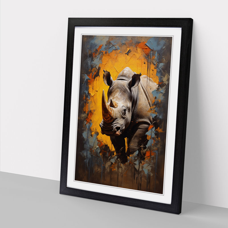 Rhino Contemporary - Single Picture Frame Print on Wood, Black Framed, 46cm H x 34cm W x 2cm D