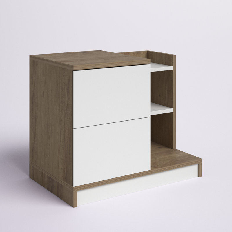 Charlett 2 - Drawer Nightstand with Storage, White/Walnut