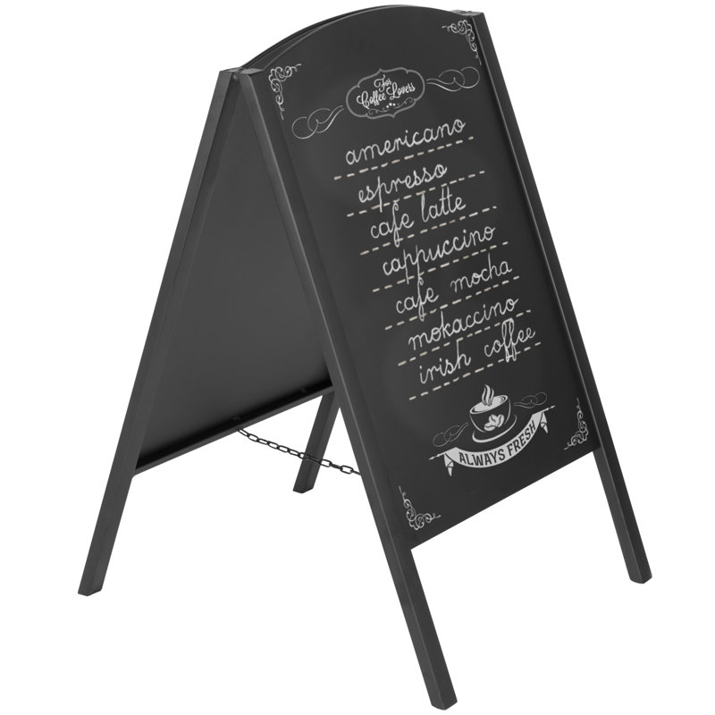 Black Metal A-Frame Double-Sided Chalkboard Sign – Freestanding Foldable Sidewalk Menu Board