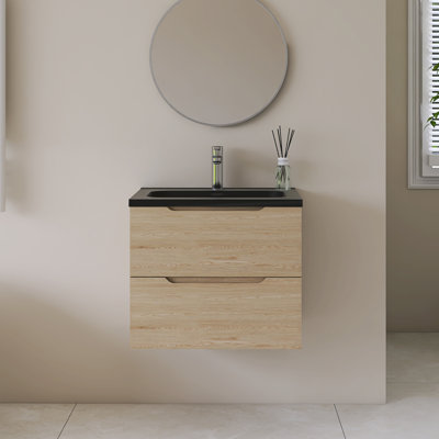 Meuble-lavabo mural simple avec comptoir en quartz noir intégré