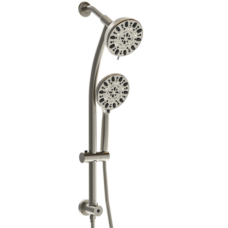 Pomme de douche à effet de pluie de 4,7 po et douche à main 7 po en nickel brossé, ensemble de barre coulissante réglable et tuyau à double système de nickel: pomme de douche, douche à main, bras