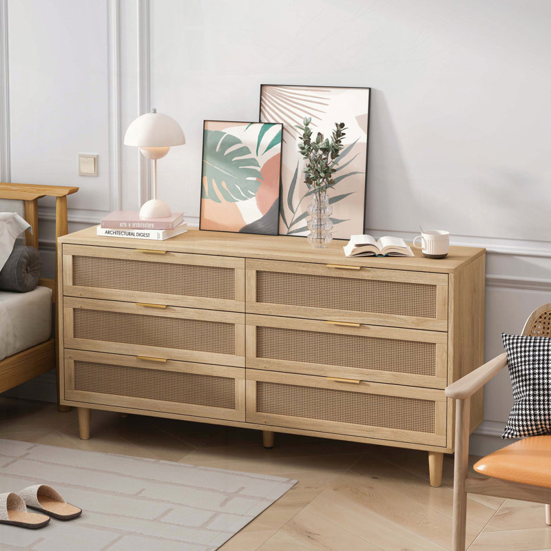 Armoire de rangement 59 en rotin 6 tiroirs avec glissières blanches 59