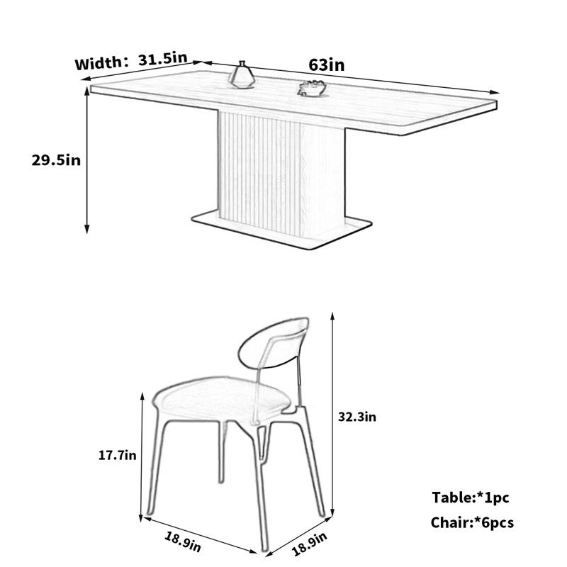Ensemble de salle à manger en bois, H 29,5 po x L 63 po x l 31,5 po