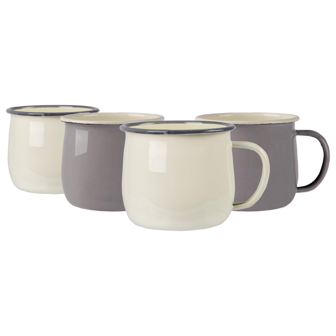 Argon Tableware - Coloured Enamel Belly Mugs - 375ml - Grey/Cream