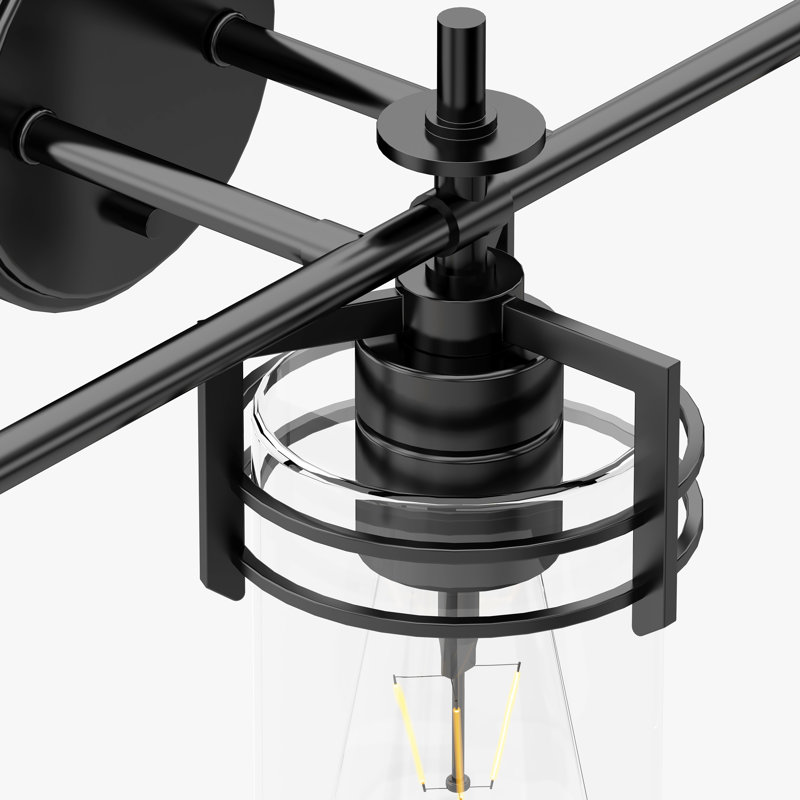 Plust 24 in. 3-Light Industrial Dimmable Vanity Light in Matte Black with Clear Glass Shade