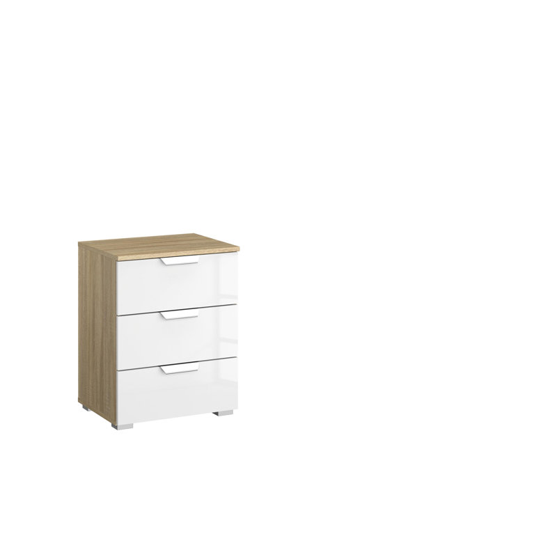 Aditio 3 Drawer Bedside Table, Oak sonoma/High-gloss white