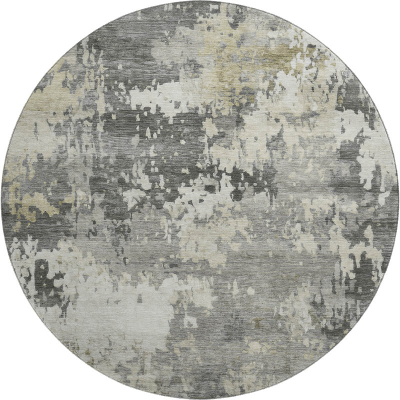 Premium Machine Washable Mayfield AMF2142 abstract Rug, Pewter, 8' Round