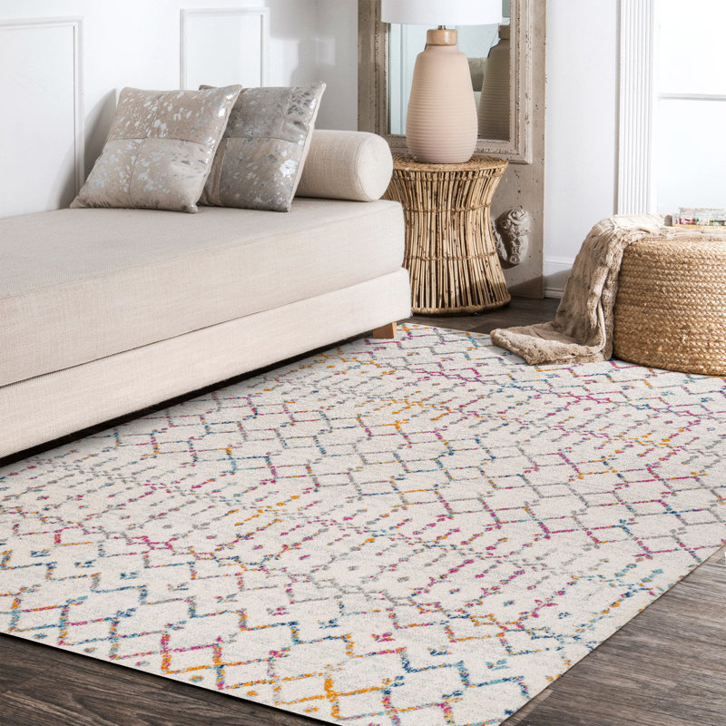 Kateshia Moroccan HYPE Boho Vintage Diamond Ivory/Multi Rug, Rectangle 7'9" x 10'