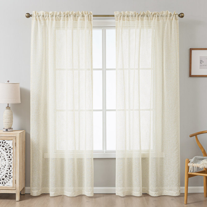 Couey Farmhouse Striped Sheer Rod Pocket Curtain Pair, 52" W x 96" L, Olive Green