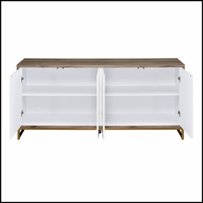 Paavan White Marble Paint Oak & Champagne Finish Console Cabinet with Ample Storage and Elegant Design